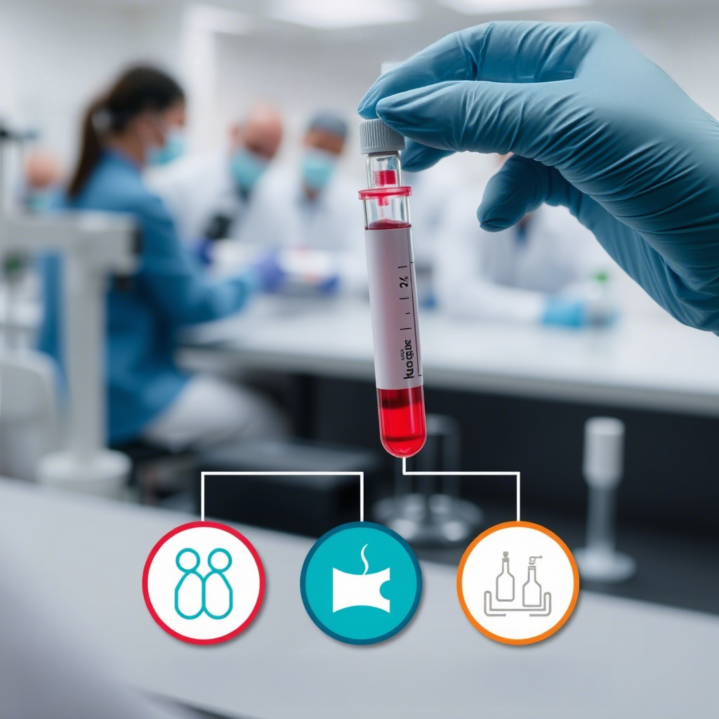 Laboratory technician holding blood sample tube for AC. ANTI PEROXIDASA TIROIDEA thyroid autoimmune test in clinical setting
