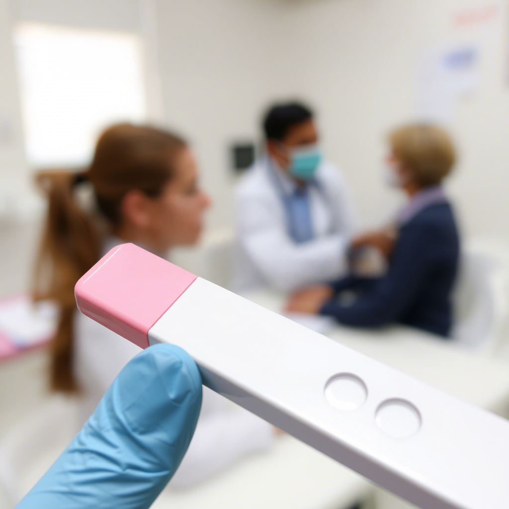 Rapid test device for ANTÍGENO DE SUPERFICIE Hepatitis B diagnostic held by gloved hand