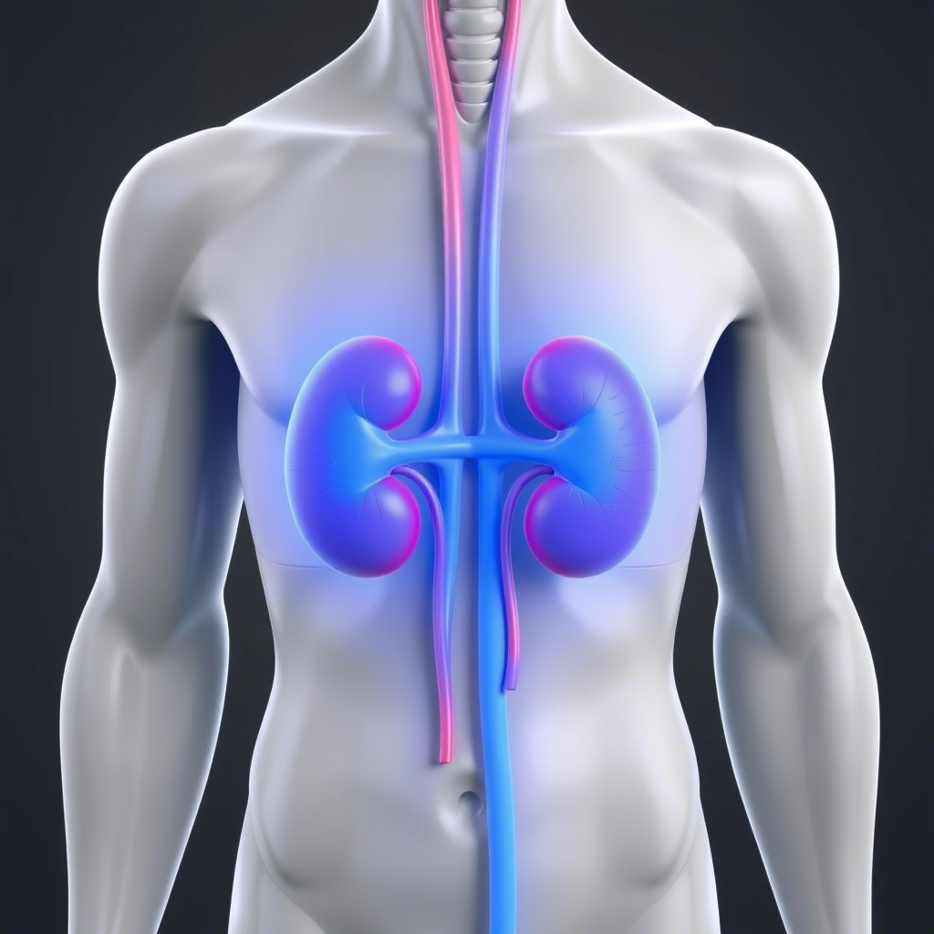 3D illustration of human kidneys highlighting renal function related to Cistatina C blood test analysis