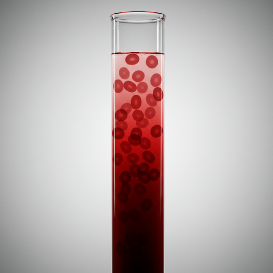 Tubo de ensayo con glóbulos rojos en sangre para prueba de Velocidad de Sedimentación Globular (VSG) indicador de inflamación